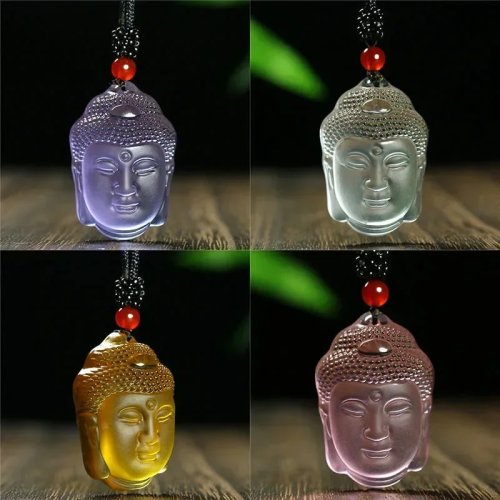 Collar con Colgante de Cabeza de Buda Tallado en Cristal Natural Blanco Amarillo Rosa, Amuleto Aura, Regalo para Hombre, Cadena para Jersey