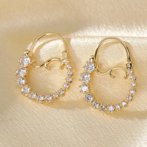 Brincos elegantes para mulher em cobre com pedra sintética - para banquetes e uso diário