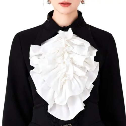 31BB Kerah Ruffle Bisa Dilepas dengan Pengikat, Aksesori Leher Dekoratif untuk Outfit Sehari-hari dan Fotografi