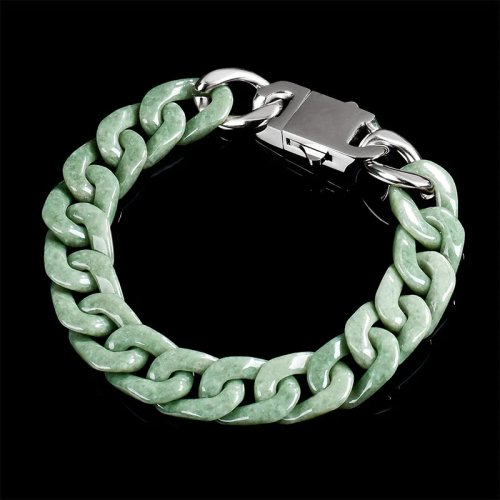 Pulsera de cadena de jadeíta de Myanmar verde – Amuleto de jade birmano natural, talismán de piedra preciosa tallada, brazalete de moda
