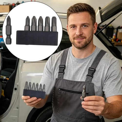 6-Piece Magnetic Driver Bit Set 35mm Heavy Duty Steel with Storage Strip for Woodworking & Plumbing