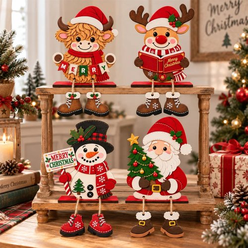 Adorno colgante de Santa Claus de madera 18 cm, figura navideña con piernas y botas colgantes, decoración para hogar regalo