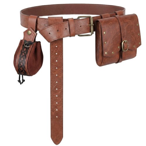 Cinturón de cuero PU retro vikingo riñonera medieval con solapa monedero con cordón bolsa para dados para ferias renacentistas LARP Cosplay fiestas