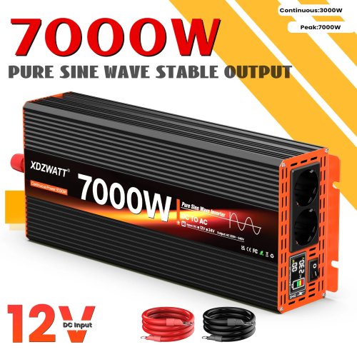 Inversor de onda senoidal pura 7000W pico CD 12V a CA 220V/230V enchufe EU para RV y electrodomésticos, pantalla LCD, protección