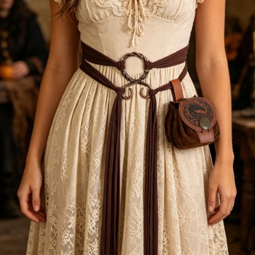 Set de cinturón de disfraz vikingo vintage con bolsita desmontable y borlas, cordón elástico de cintura, accesorio medieval de fantasía