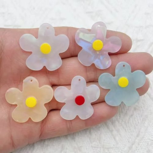 10 uds. Colgantes de flor de 5 pétalos de acrílico translúcido con agujero, accesorios para hacer pendientes DIY