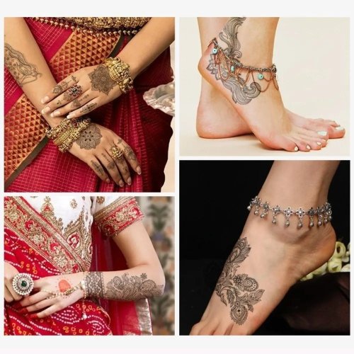Mandala Henna Temporäre Tattoos – Wasserfeste Mehndi Blumen Klebetattoos, Instant Water Transfer