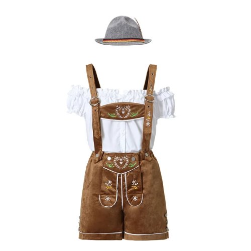 Damen Oktoberfest Kostüm Set – Bestickte Träger-Shorts für Wiesn, Karneval & Rollenspiel