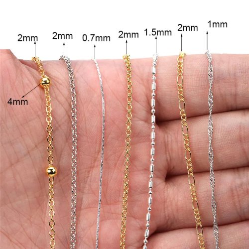 DIYアクセサリー用 ネックレスチェーン 5m ゴールド/シルバー 2mm 金属チェーン まとめ売り