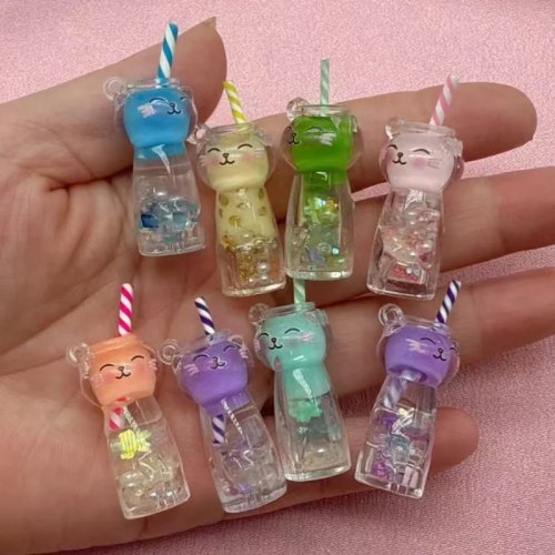 10개 귀여운 야간등 고양이 컵 DIY 키체인 가방 귀걸이 아크릴 펜던트 헤어클립 액세서리