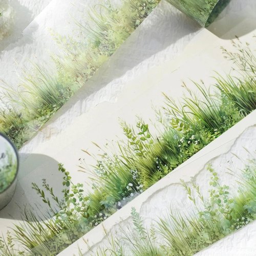 Rolka taśmy PET 50 mm x 2 m z motywem trawy i roślin – Dekoracyjne naklejki do scrapbookingu, journalingu i prac DIY
