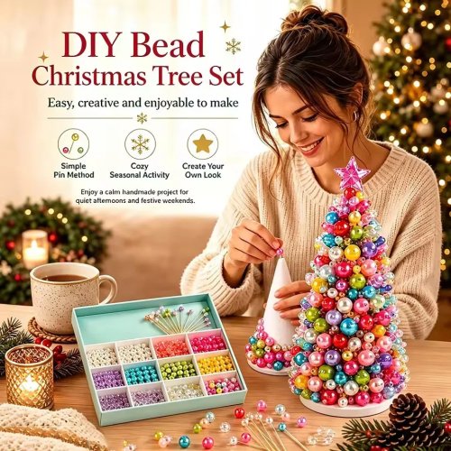 Kit DIY 2026 Árbol de Navidad con Cuentas de Colores, Juego Educativo de Mesa con Adorno de Estrella, Cono de Espuma Hecho a Mano