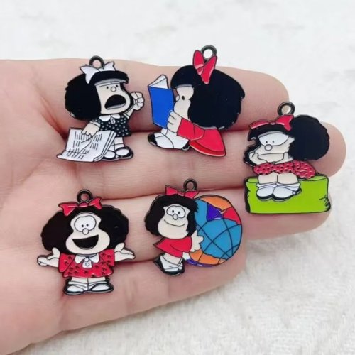 10pcs Liontin Gadis Kartun Alloy Enamel untuk DIY Perhiasan, Anting, Aksesoris Gantungan Kunci