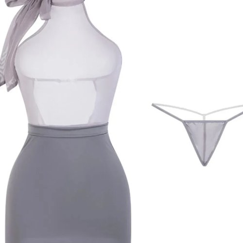 Set Rok Sekretaris Seksi - Renda Cutout Seragam, Off-Shoulder Terbuka Punggung Tanpa Lengan