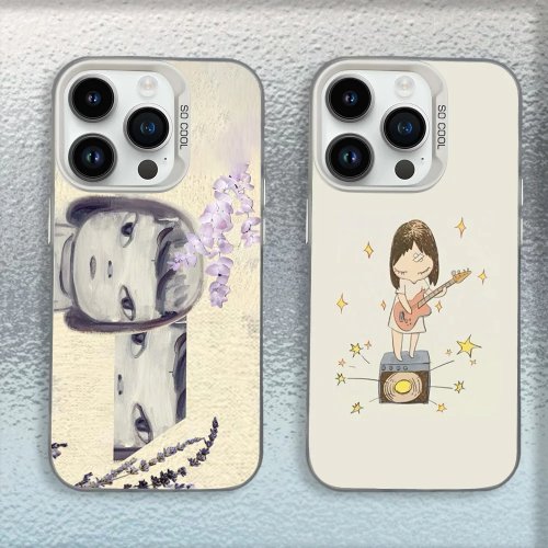 Cute Yoshitomo Nara Phone Case for iPhone 16, 15, 14, 13, 12, 11, Mini, Pro, MAX - White Matte Shockproof Cover