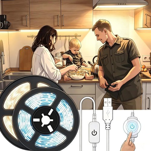 Lampu Strip LED 5M Cool White USB dengan Sensor Sentuh, Fleksibel untuk Dekorasi Kolam, Lampu Latar Dapat Diredupkan untuk Rumah & Luar Ruangan