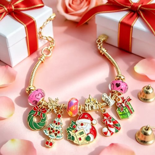 レディース 調整可能 ゴールデン スネークボーン ビーズ ブレスレット クリスマス ハンド ジュエリー サンタクロース Xmas リース パーティー ホリデー ギフト