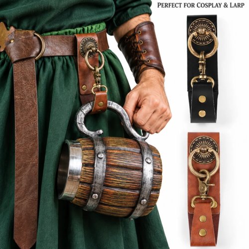 Cintura medievale in pelle PU con portabicchiere per cosplay rinascimentale LARP Halloween