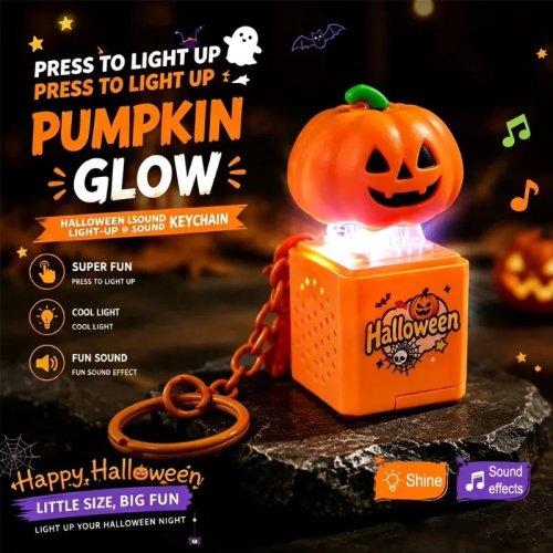 Móc khóa fidget bàn phím bí ngô Halloween phát sáng, mặt dây chuyền giảm stress clicker