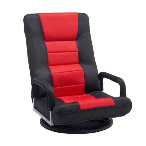 Swivel Floor Gaming Chair with Armrests, 360° Rotating Folding Backrest, 6-Position Adjustable Lumbar Support