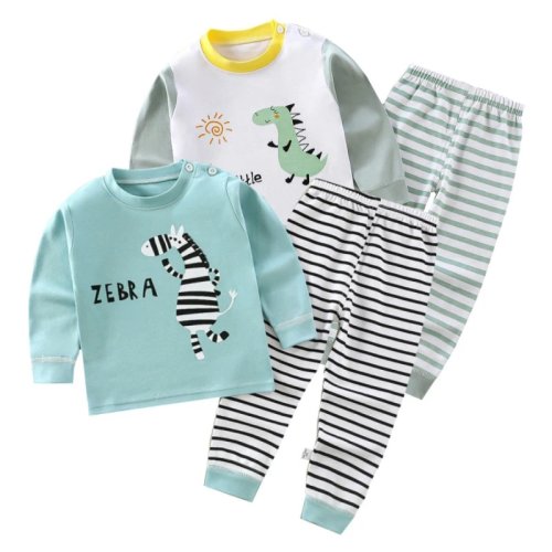Pijama Infantil de Algodón con Estampado de Dibujos Animados - Conjunto de 2 Piezas: Camiseta y Pantalón, 1-6 Años