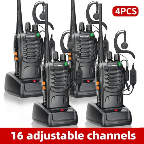 Walkie Talkies Baofeng de Largo Alcance para Adultos con Audífonos, Radio Bidireccional Portátil Recargable de 16 Canales con Linterna VOX para Aventura, Camping Familiar, Senderismo, Esquí, Crucero