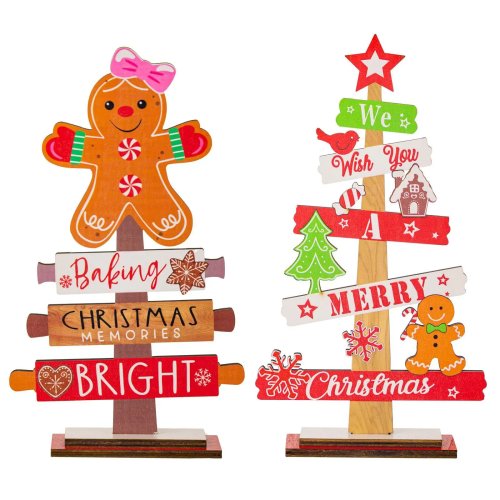 Creative Wooden Christmas Decorations, Christmas Tree Alphabet Desk Accessories, Gingerbread Man Figurine