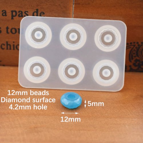 Molde de silicona para cuentas de bola plana de 12mm y 16mm con agujero, 6 compartimentos, resina epoxi, manualidades DIY