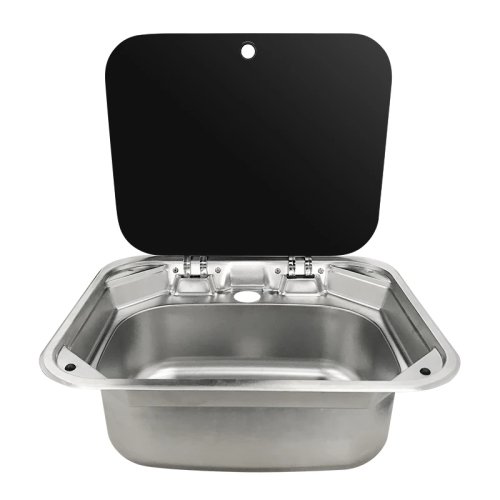 Lavandino Rettangolare in Acciaio Inossidabile con Rubinetto Acqua Calda per Cucina di Caravan, Camper, Motorhome - Parti e Accessori per Camper