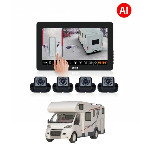 Système de caméra de recul 360° 3D IA 4 caméras Tout-en-un avec vue panoramique aérienne pour camion, bus, camping-car, van